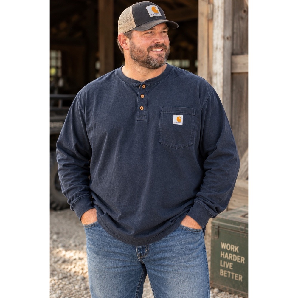 Carhartt K128 Mens 3XL Navy Original Fit Long Sleeve Henley Pocket Work Shirt